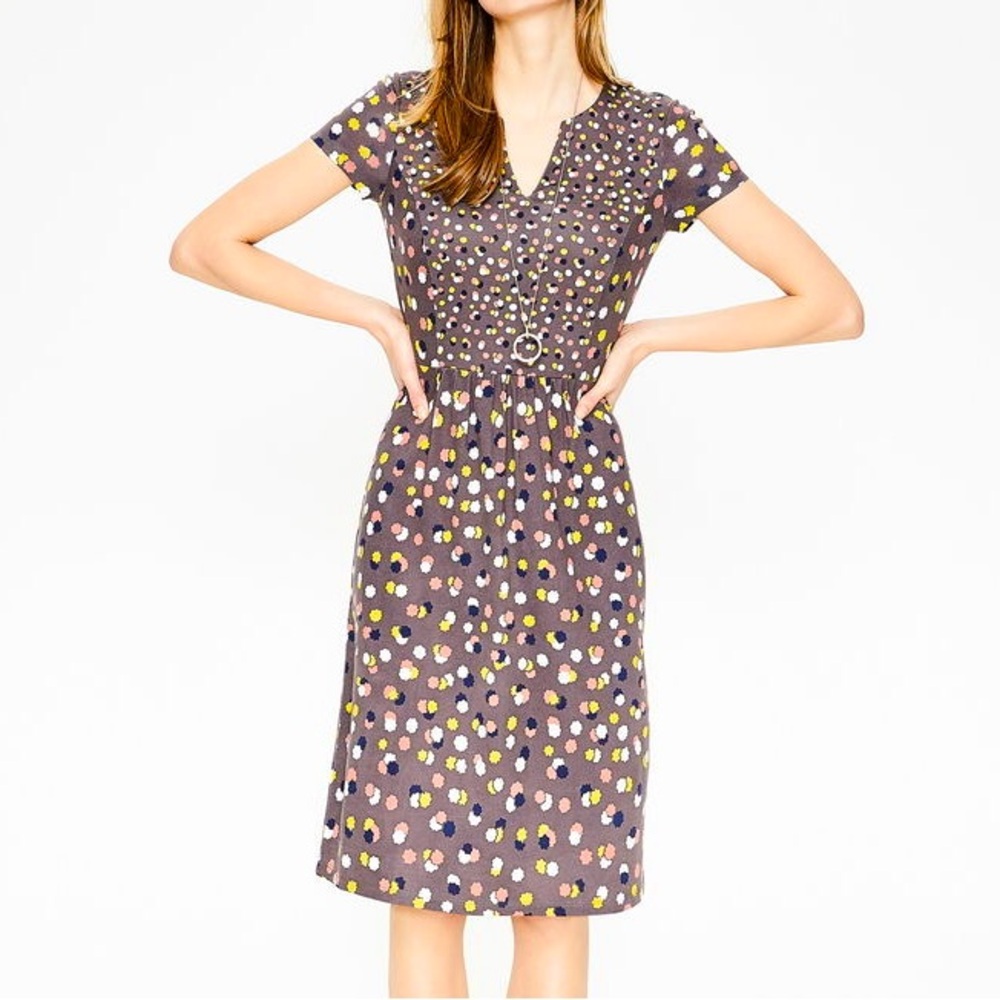 Boden Mauve Midi Dress with Yellow, White & Pink Dot Print